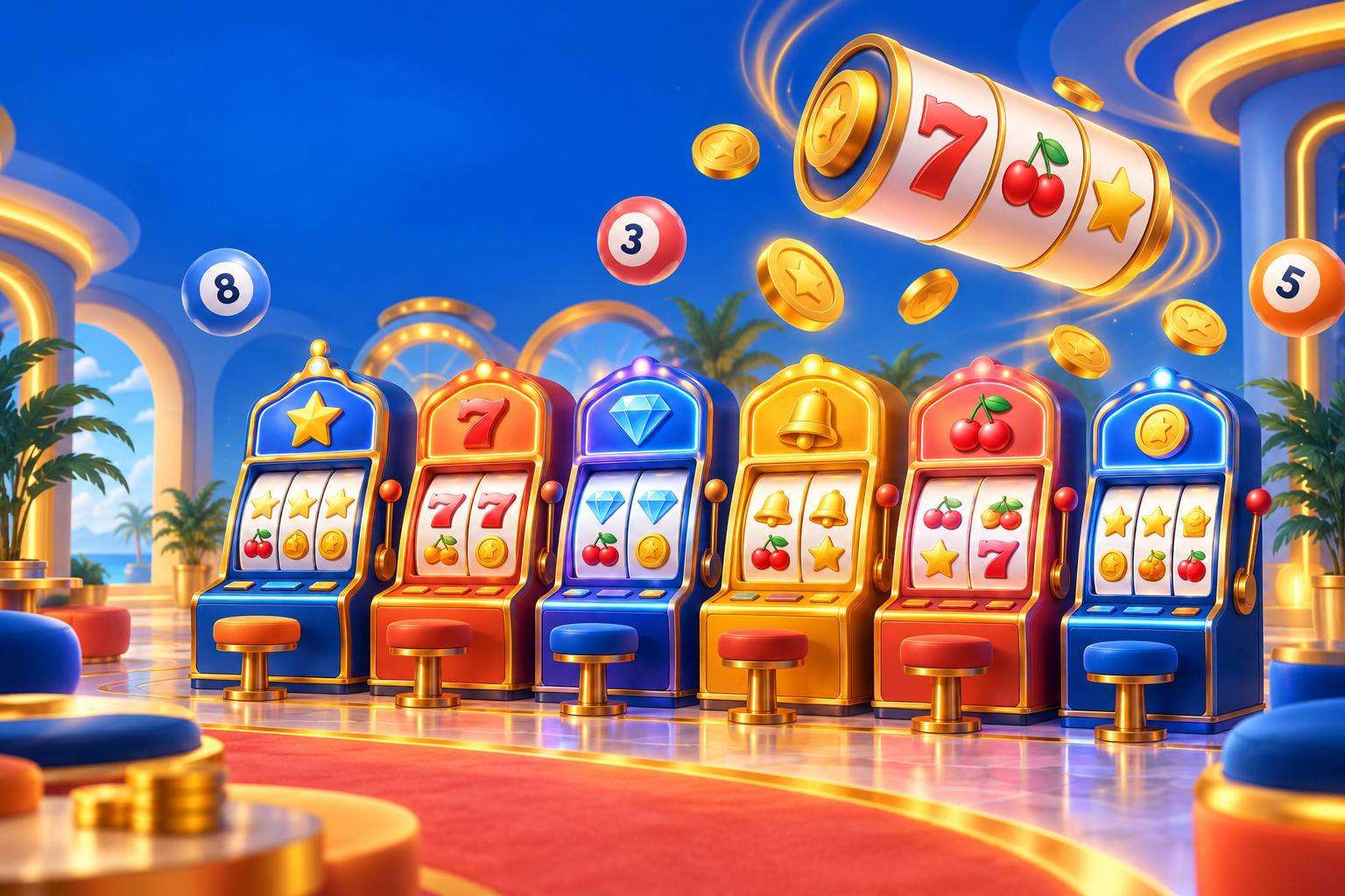 Colourful online slots and casino game lobby